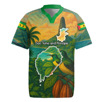 Sao Tome and Principe Tropical Island Rugby Jersey with Bird and Cocoa Forest Print