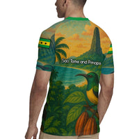 Sao Tome and Principe Tropical Island Rugby Jersey with Bird and Cocoa Forest Print