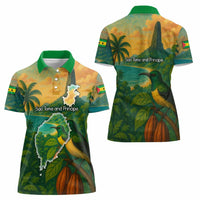 Sao Tome and Principe Tropical Island Women Polo Shirt with Bird and Cocoa Forest Print
