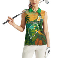 Sao Tome and Principe Tropical Island Women Sleeveless Polo Shirt with Bird and Cocoa Forest Print