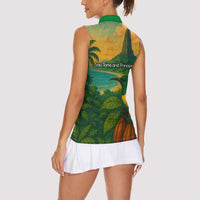 Sao Tome and Principe Tropical Island Women Sleeveless Polo Shirt with Bird and Cocoa Forest Print