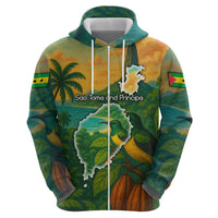 Sao Tome and Principe Tropical Island Zip Hoodie with Bird and Cocoa Forest Print