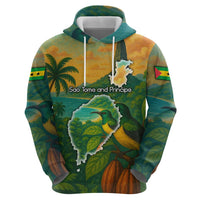 Sao Tome and Principe Tropical Island Zip Hoodie with Bird and Cocoa Forest Print