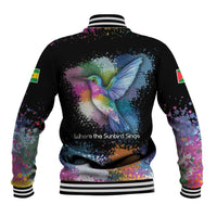 Where the Sunbird Sings Baseball Jacket with Sao Tome and Principe Flag and Color Splash Art