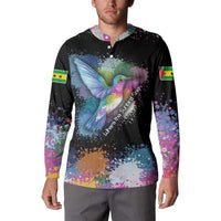 Where the Sunbird Sings Button Sweatshirt with Sao Tome and Principe Flag and Color Splash Art