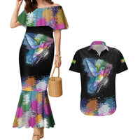 Where the Sunbird Sings Couples Matching Mermaid Dress and Hawaiian Shirt with Sao Tome and Principe Flag and Color Splash Art