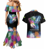 Where the Sunbird Sings Couples Matching Mermaid Dress and Hawaiian Shirt with Sao Tome and Principe Flag and Color Splash Art