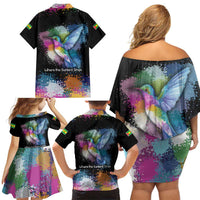 Where the Sunbird Sings Family Matching Off Shoulder Short Dress and Hawaiian Shirt with Sao Tome and Principe Flag and Color Splash Art