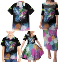 Where the Sunbird Sings Family Matching Puletasi and Hawaiian Shirt with Sao Tome and Principe Flag and Color Splash Art