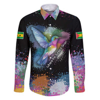Where the Sunbird Sings Family Matching Puletasi and Hawaiian Shirt with Sao Tome and Principe Flag and Color Splash Art
