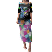 Where the Sunbird Sings Family Matching Puletasi and Hawaiian Shirt with Sao Tome and Principe Flag and Color Splash Art