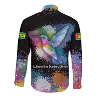Where the Sunbird Sings Long Sleeve Button Shirt with Sao Tome and Principe Flag and Color Splash Art