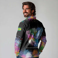 Where the Sunbird Sings Long Sleeve Polo Shirt with Sao Tome and Principe Flag and Color Splash Art
