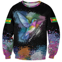 Where the Sunbird Sings Sweatshirt with Sao Tome and Principe Flag and Color Splash Art