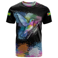 Where the Sunbird Sings T Shirt with Sao Tome and Principe Flag and Color Splash Art