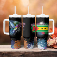 Where the Sunbird Sings Tumbler With Handle with Sao Tome and Principe Flag and Color Splash Art