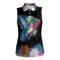 Where the Sunbird Sings Women Sleeveless Polo Shirt with Sao Tome and Principe Flag and Color Splash Art