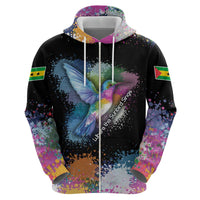Where the Sunbird Sings Zip Hoodie with Sao Tome and Principe Flag and Color Splash Art