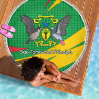 Sao Tome and Principe National Emblem Beach Blanket with Green Yellow Flag Pattern