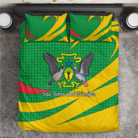 Sao Tome and Principe National Emblem Bedding Set with Green Yellow Flag Pattern