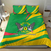 Sao Tome and Principe National Emblem Bedding Set with Green Yellow Flag Pattern