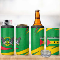 Sao Tome and Principe National Emblem 4 in 1 Can Cooler Tumbler with Green Yellow Flag Pattern