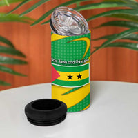 Sao Tome and Principe National Emblem 4 in 1 Can Cooler Tumbler with Green Yellow Flag Pattern