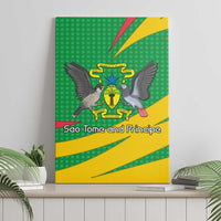 Sao Tome and Principe National Emblem Canvas Wall Art with Green Yellow Flag Pattern