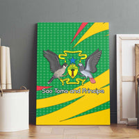 Sao Tome and Principe National Emblem Canvas Wall Art with Green Yellow Flag Pattern