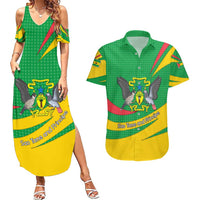 Sao Tome and Principe National Emblem Couples Matching Summer Maxi Dress and Hawaiian Shirt with Green Yellow Flag Pattern