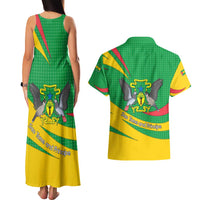 Sao Tome and Principe National Emblem Couples Matching Tank Maxi Dress and Hawaiian Shirt with Green Yellow Flag Pattern