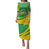 Sao Tome and Principe National Emblem Family Matching Puletasi and Hawaiian Shirt with Green Yellow Flag Pattern