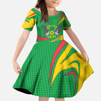 Sao Tome and Principe National Emblem Kid Short Sleeve Dress with Green Yellow Flag Pattern