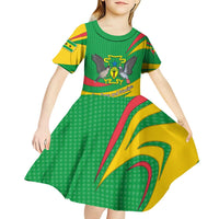 Sao Tome and Principe National Emblem Kid Short Sleeve Dress with Green Yellow Flag Pattern