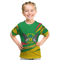 Sao Tome and Principe National Emblem Kid T Shirt with Green Yellow Flag Pattern