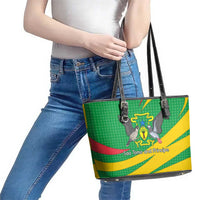 Sao Tome and Principe National Emblem Leather Tote Bag with Green Yellow Flag Pattern