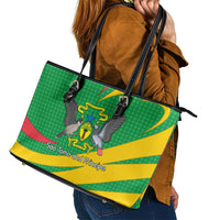 Sao Tome and Principe National Emblem Leather Tote Bag with Green Yellow Flag Pattern