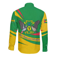 Sao Tome and Principe National Emblem Long Sleeve Button Shirt with Green Yellow Flag Pattern
