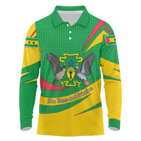 Sao Tome and Principe National Emblem Long Sleeve Polo Shirt with Green Yellow Flag Pattern