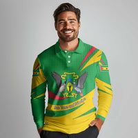 Sao Tome and Principe National Emblem Long Sleeve Polo Shirt with Green Yellow Flag Pattern