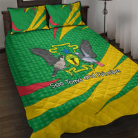 Sao Tome and Principe National Emblem Quilt Bed Set with Green Yellow Flag Pattern