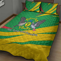 Sao Tome and Principe National Emblem Quilt Bed Set with Green Yellow Flag Pattern