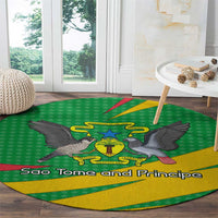 Sao Tome and Principe National Emblem Round Carpet with Green Yellow Flag Pattern