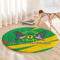 Sao Tome and Principe National Emblem Round Carpet with Green Yellow Flag Pattern