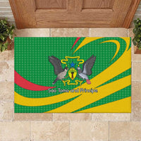 Sao Tome and Principe National Emblem Rubber Doormat with Green Yellow Flag Pattern
