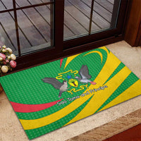 Sao Tome and Principe National Emblem Rubber Doormat with Green Yellow Flag Pattern