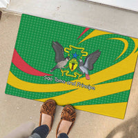 Sao Tome and Principe National Emblem Rubber Doormat with Green Yellow Flag Pattern