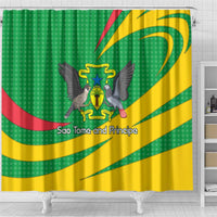 Sao Tome and Principe National Emblem Shower Curtain with Green Yellow Flag Pattern