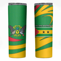 Sao Tome and Principe National Emblem Skinny Tumbler with Green Yellow Flag Pattern