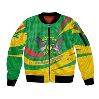 Sao Tome and Principe National Emblem Sleeve Zip Bomber Jacket with Green Yellow Flag Pattern